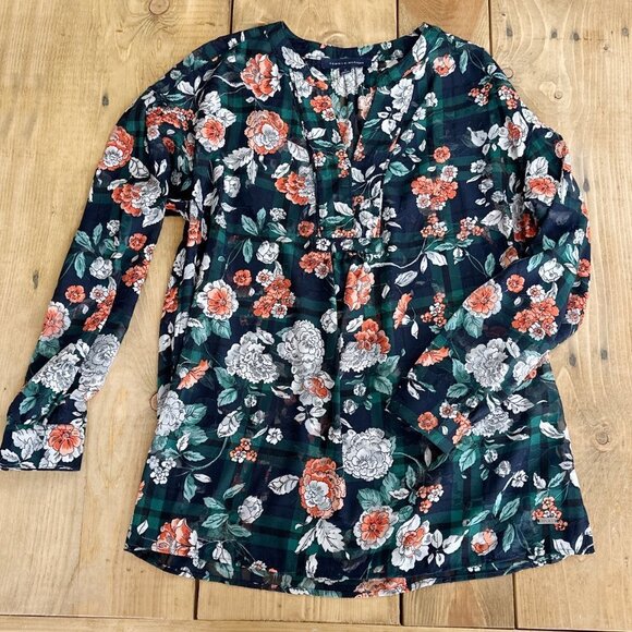 Tommy Hilfiger Blue Floral Flowy Sheer Chiffon Tunic‎ Blouse Sz M - Picture 5 of 7